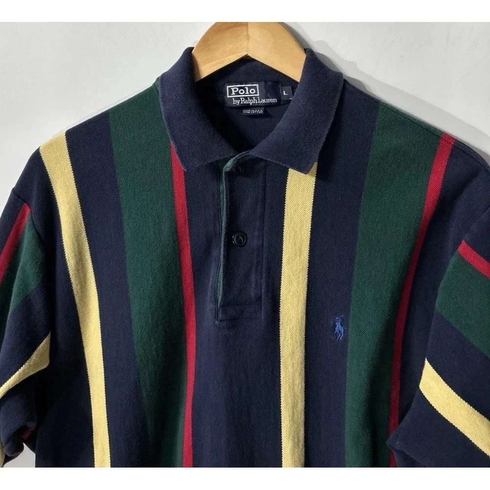Mens Vintage USA 90s Polo Ralph Lauren Stripe Short Sleeve Polo Shirt L